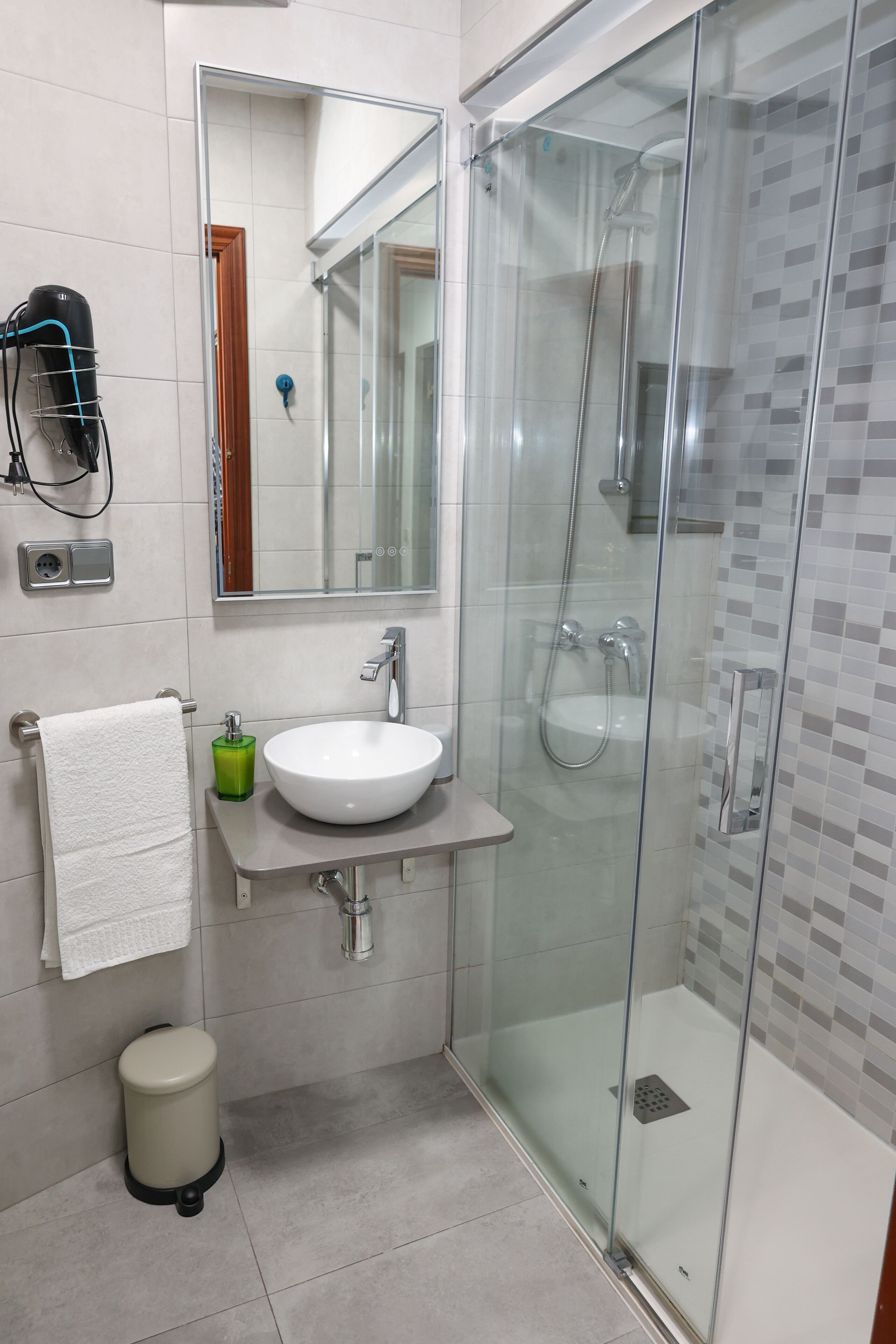 Regadera, secadora de cabello, bidet, toallas 