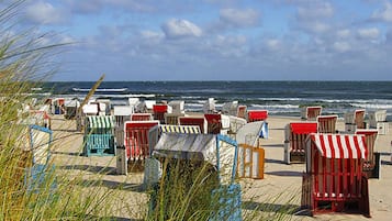 Beach nearby, sun loungers