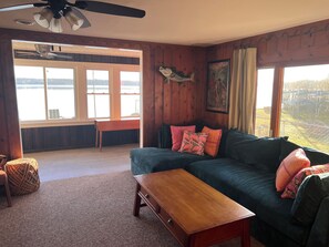 Smart TV, fireplace, DVD player, books