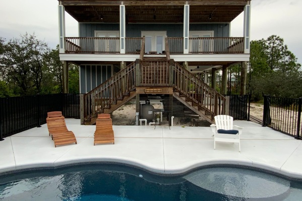 Back of house with the new pool