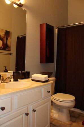 Combined shower/tub, hair dryer, towels - Green Lane Retreat  (Wake Forest)