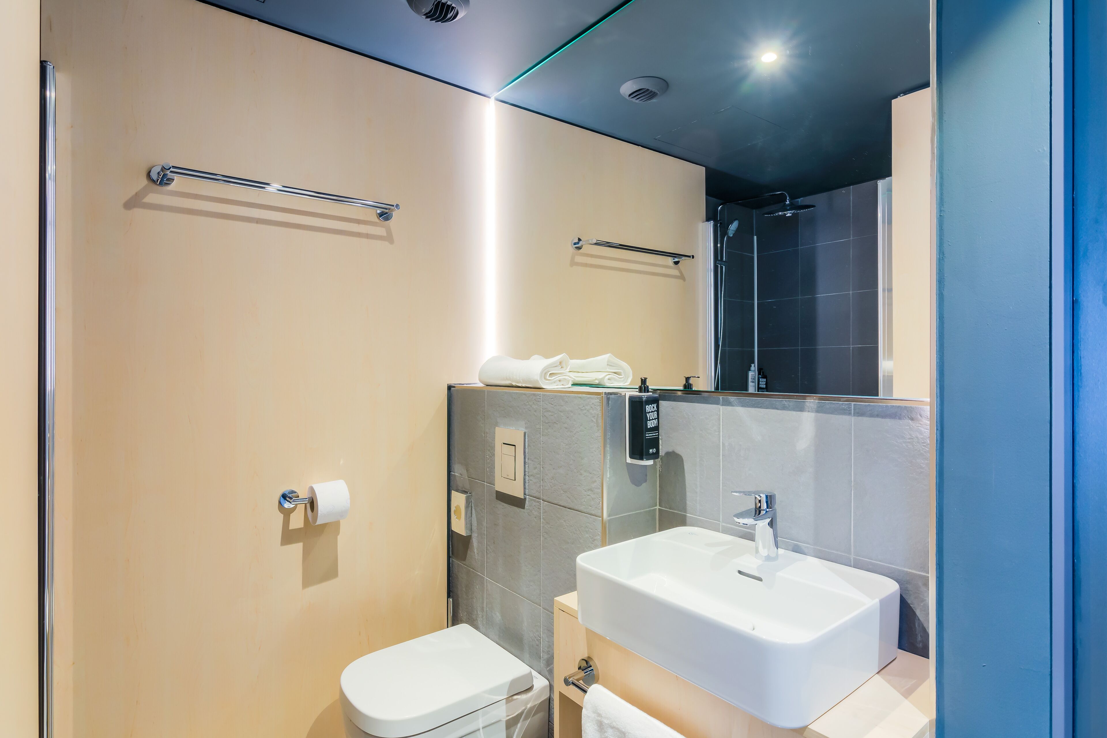 shower, eco-friendly toiletries, hair dryer, slippers