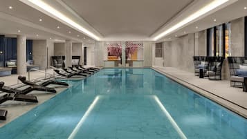 Indoor pool, open 7:00 AM to 8:00 PM, sun loungers