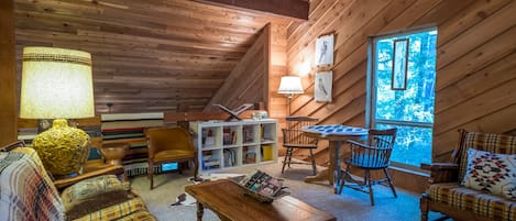 TV, fireplace, video games, DVD player