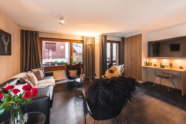 TV, fireplace - House Venus Premium Silver, 5p, centre (Zermatt)
