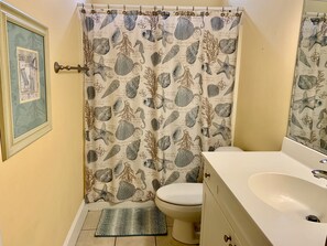 Combined shower/bathtub, toilet paper