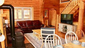 TV connectée, cheminée, lecteur de DVD