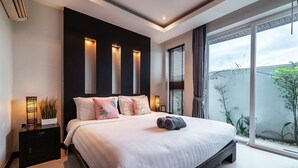 Villa, 2 habitaciones, piscina privada | 2 dormitorios, cortinas opacas, tabla de planchar con plancha