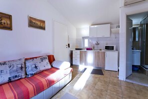 Apartament (One-Bedroom Apartment) | Cuina privada | Frigorífic, microones, placa de cuina i bullidora elèctrica
