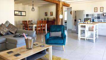 Smart TV, chimenea, reproductor de DVD y libros