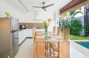 Dining - 3-bedroom villa with private pool walking distance to the beach, staff included (Bali)