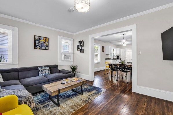 Exclusive Bungalow | Living room | 55-inch flat-screen TV with digital channels, TV, Netflix - Charlotte Luxury 3BR Home NoDa (Charlotte)