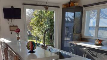 Frigorífico, microondas, horno y placa de cocina