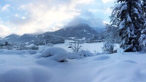A snowy landscape with mountains, trees, and a clear sky. - Alm Appartement für 2 Personen (Berchtesgaden)
