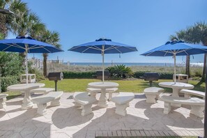 Outdoor dining - "Breakers East 304" Gulf Front 2BR/2BA Beach setup included (Destin)