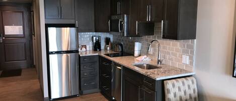 Fridge, microwave, dishwasher, toaster