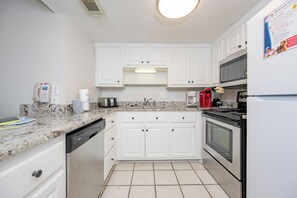 Fridge, microwave, oven, dishwasher