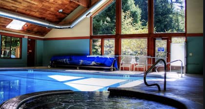 Mountain Modern Snowater condo! Fireplace, Pool, Spa, Sauna, indoor sports courts!