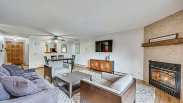 TV, fireplace, streaming services
