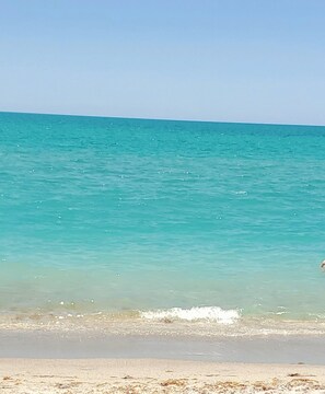 Una playa con agua turquesa cristalina y una orilla arenosa.