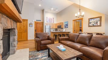 TV de tela plana, lareira