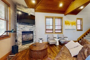 TV, fireplace, video games, DVD player