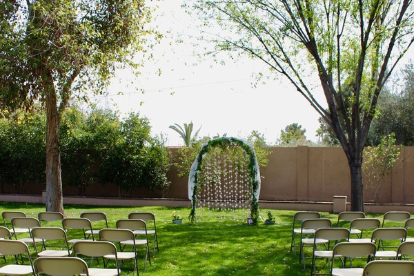 Guest chairs with Rye grass in March
