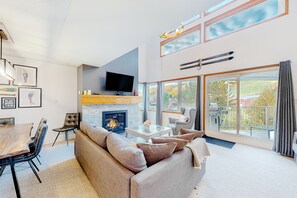 TV, fireplace, DVD player, video library