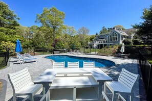 A heated pool - Piece of Paradise: 054-OL  Magnificent Orleans Estate w/Pool, Tennis, Assoc. Beach on Pleasant Bay (Orleans)