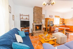 TV, fireplace