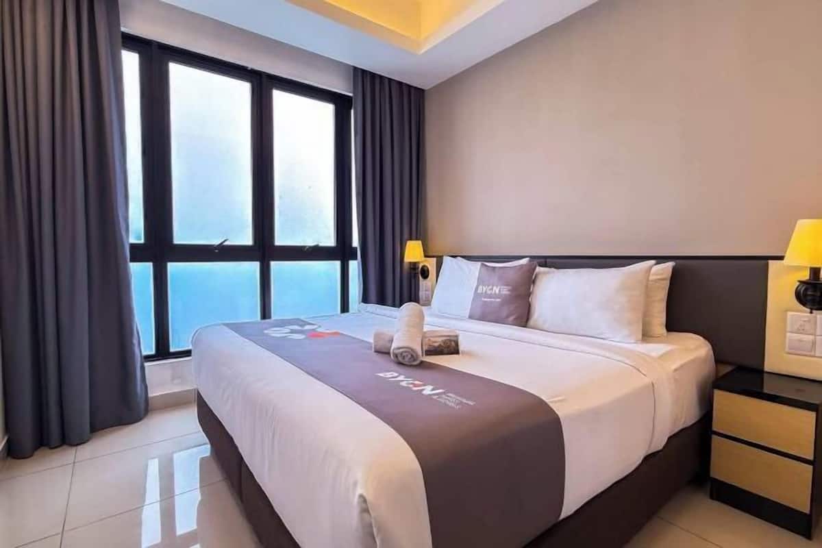 Desk, blackout drapes, iron/ironing board, bed sheets