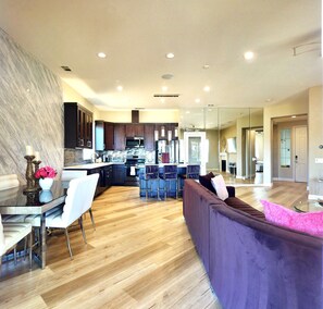 Smart TV, fireplace, video games, table football