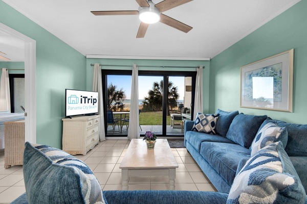 Living room with patio access