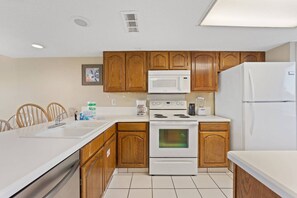 Fridge, microwave, oven, dishwasher