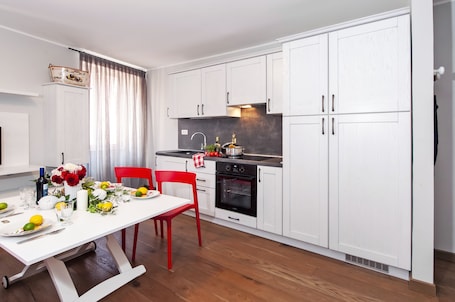 Comfort Apartment, 1 Bedroom, City View | Private kitchen | Fridge, microwave, dishwasher, toaster