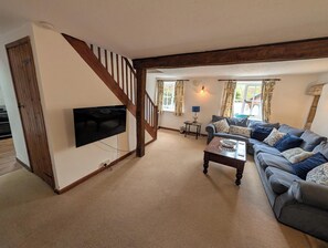 Televisión, libros y oficina 