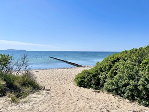 Plage, chaises longues