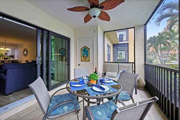 Condo, 1 King Bed (Spacious condo with lanai, pool and s) | Outdoor dining