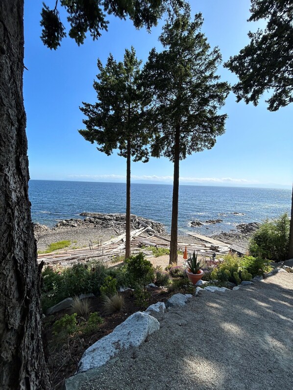 On the beach, sun-loungers, beach towels