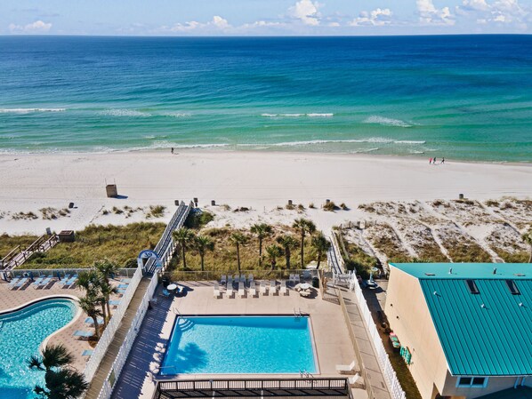 Beach nearby, sun loungers