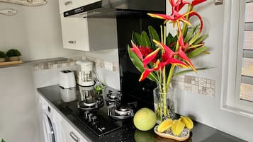 Een koelkast, een magnetron, een kookplaat