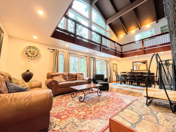 Smart TV, fireplace, foosball, table tennis