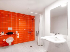 Shower, hair dryer, soap, shampoo