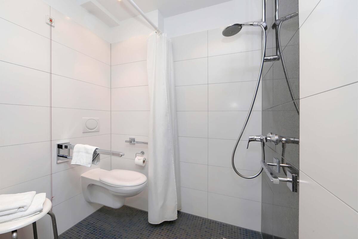 shower, hair dryer, soap, shampoo