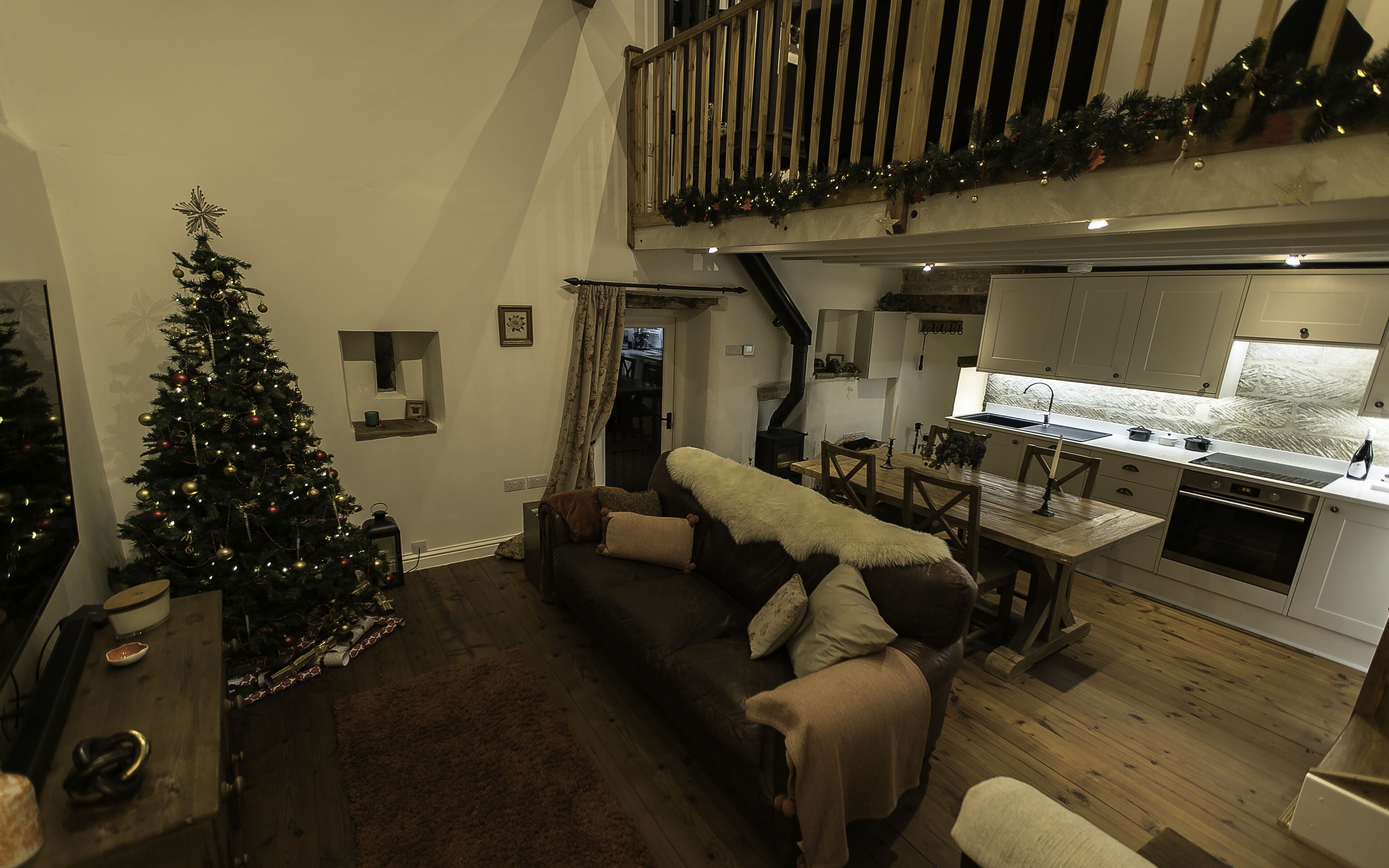 Smart TV, fireplace, video games, DVD player