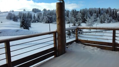 Log cabin with 25 m2 terrace and unobstructed view