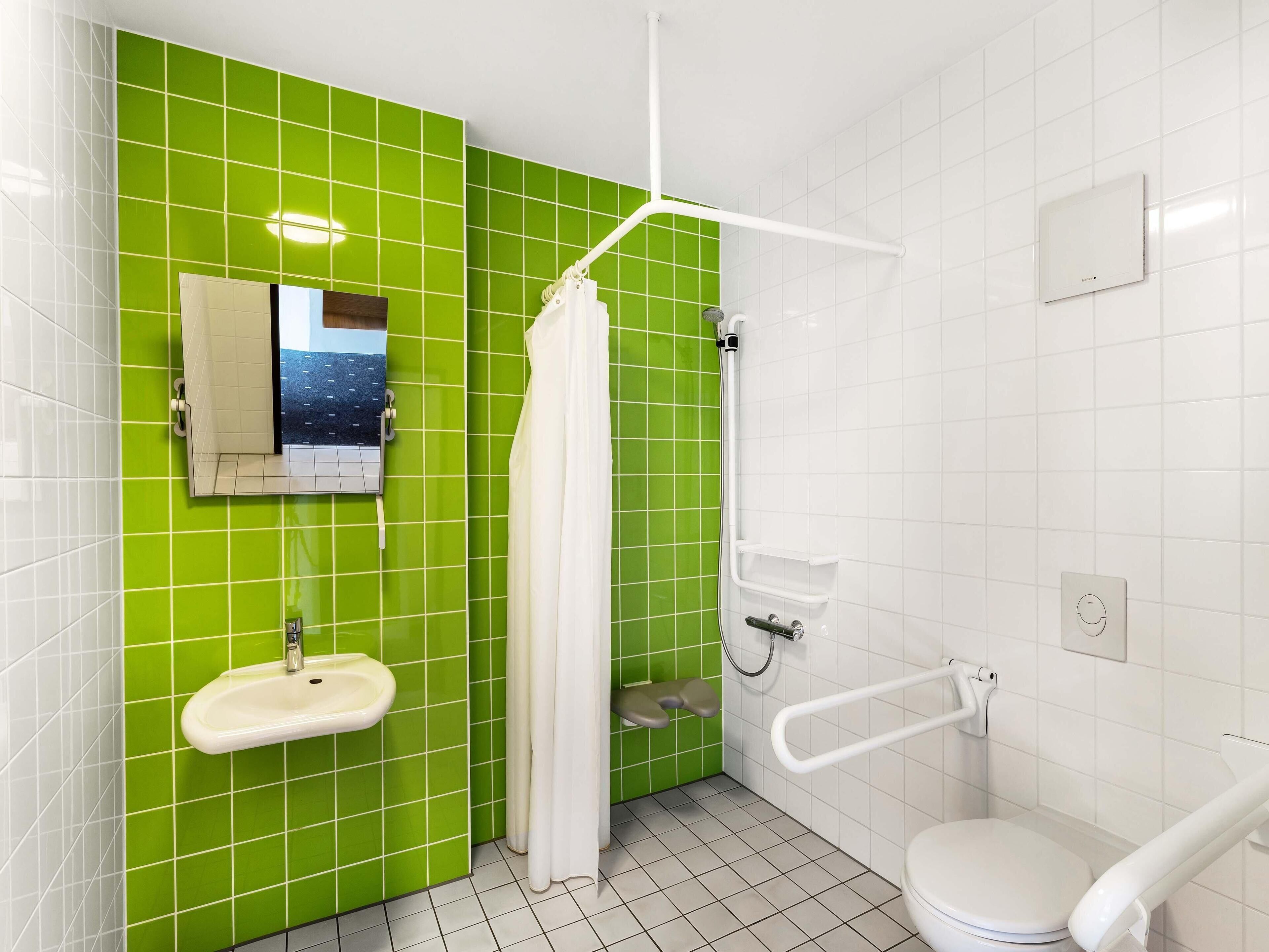 Shower, hair dryer, soap, shampoo