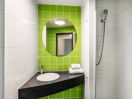 Shower, hair dryer, soap, shampoo