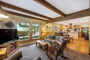 Fernseher, Kamin, DVD-Player, Bücher