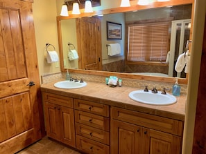 Combined shower/tub, hair dryer, towels